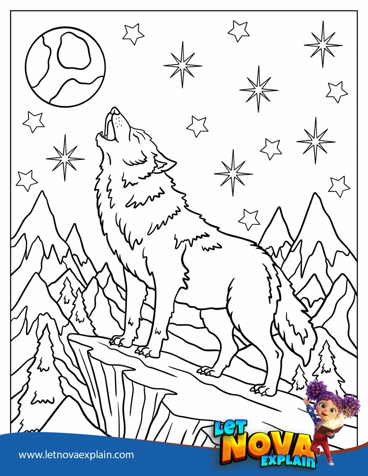 Arctic Wolf Howling Under Starry Sky — Printable PDF