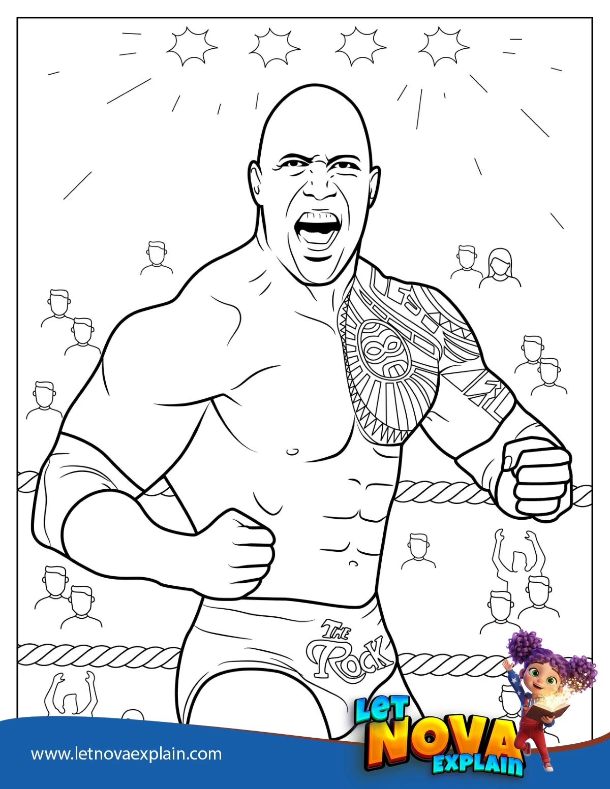 Dwayne Johnson The Rock WWE Wrestler — Page de coloriage
