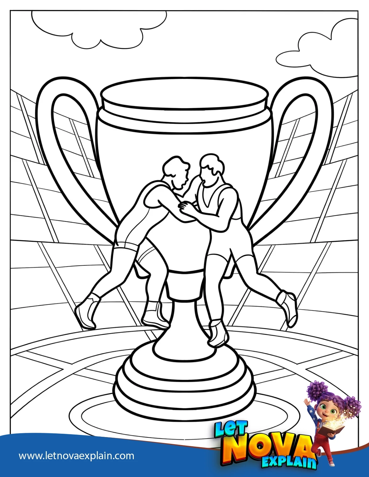 Wrestling Trophy Coloring Page — PDF imprimable