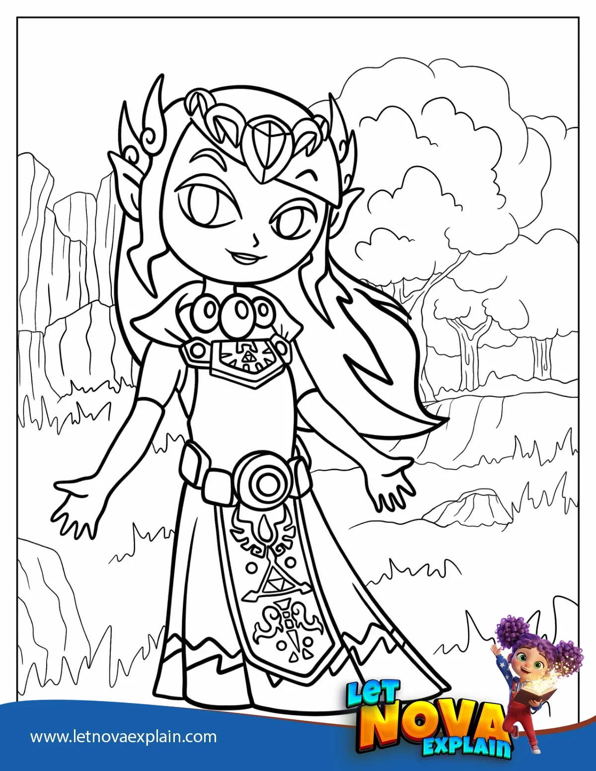 Adorable Kawaii Princess Zelda In A Dress — Coloring page
