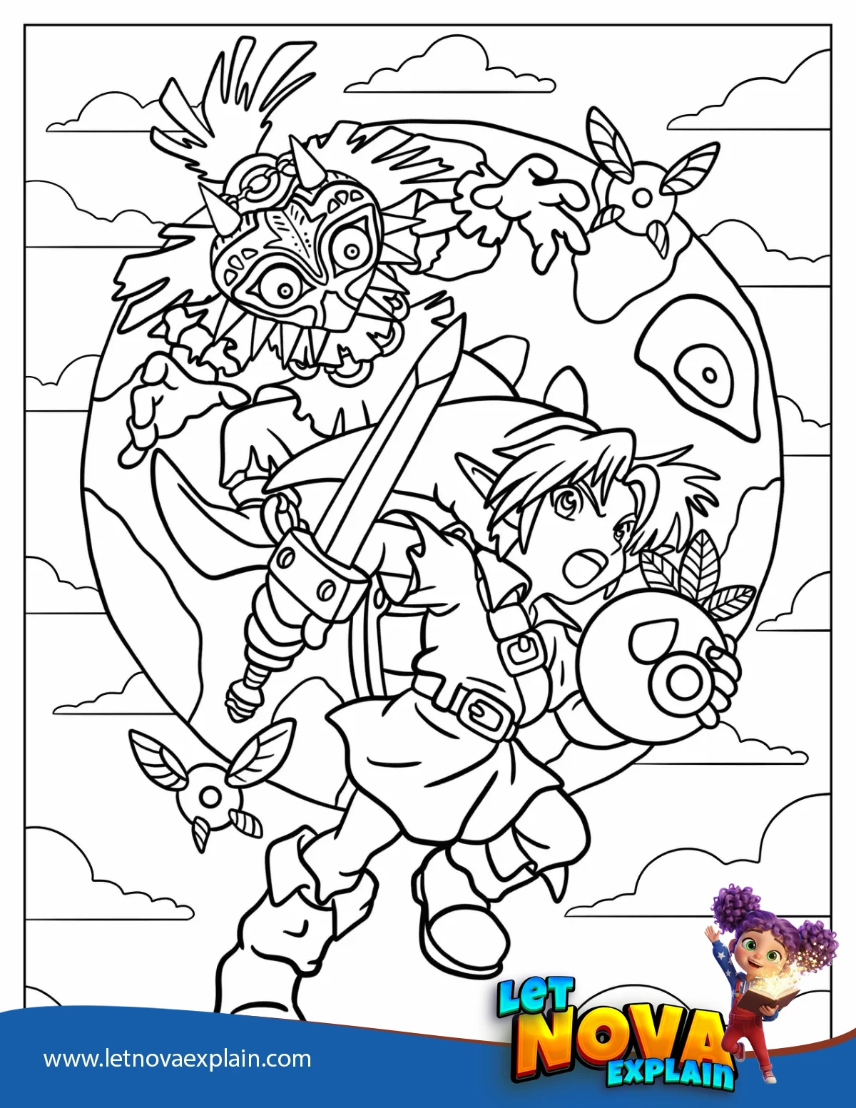 Zelda Being Attacked By The Enemy Coloring Page For Kids — Coloring page