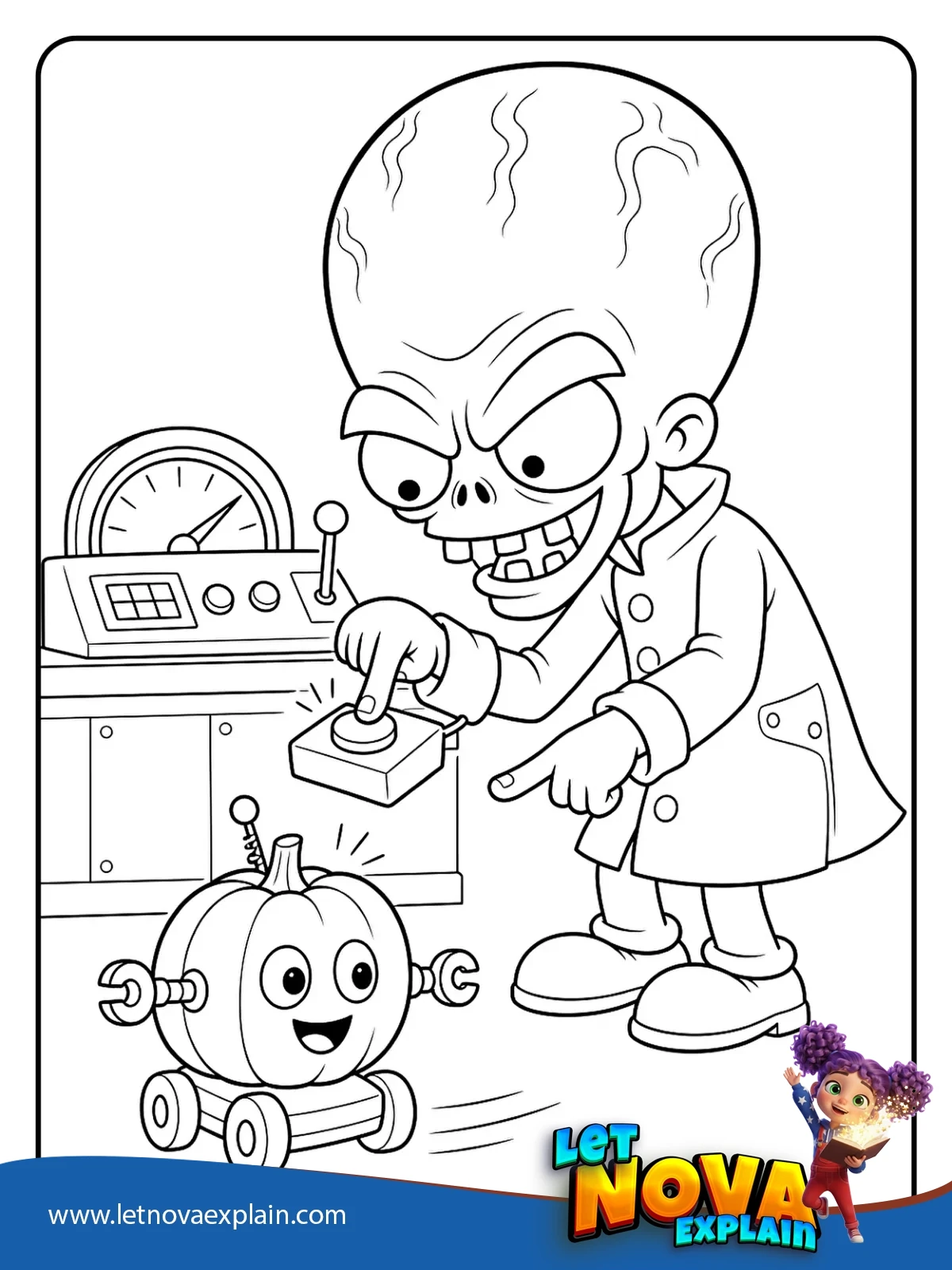 Dr. Zomboss Tests a Toy coloring — Printable PDF