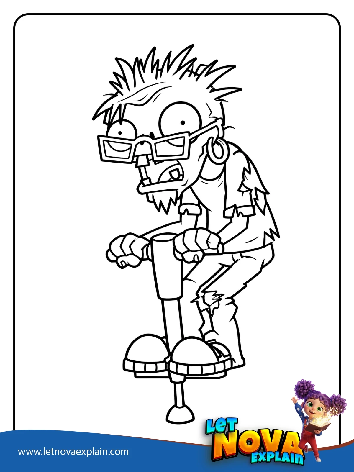 Punk Zombie on a Pogo Stick coloring — Printable PDF