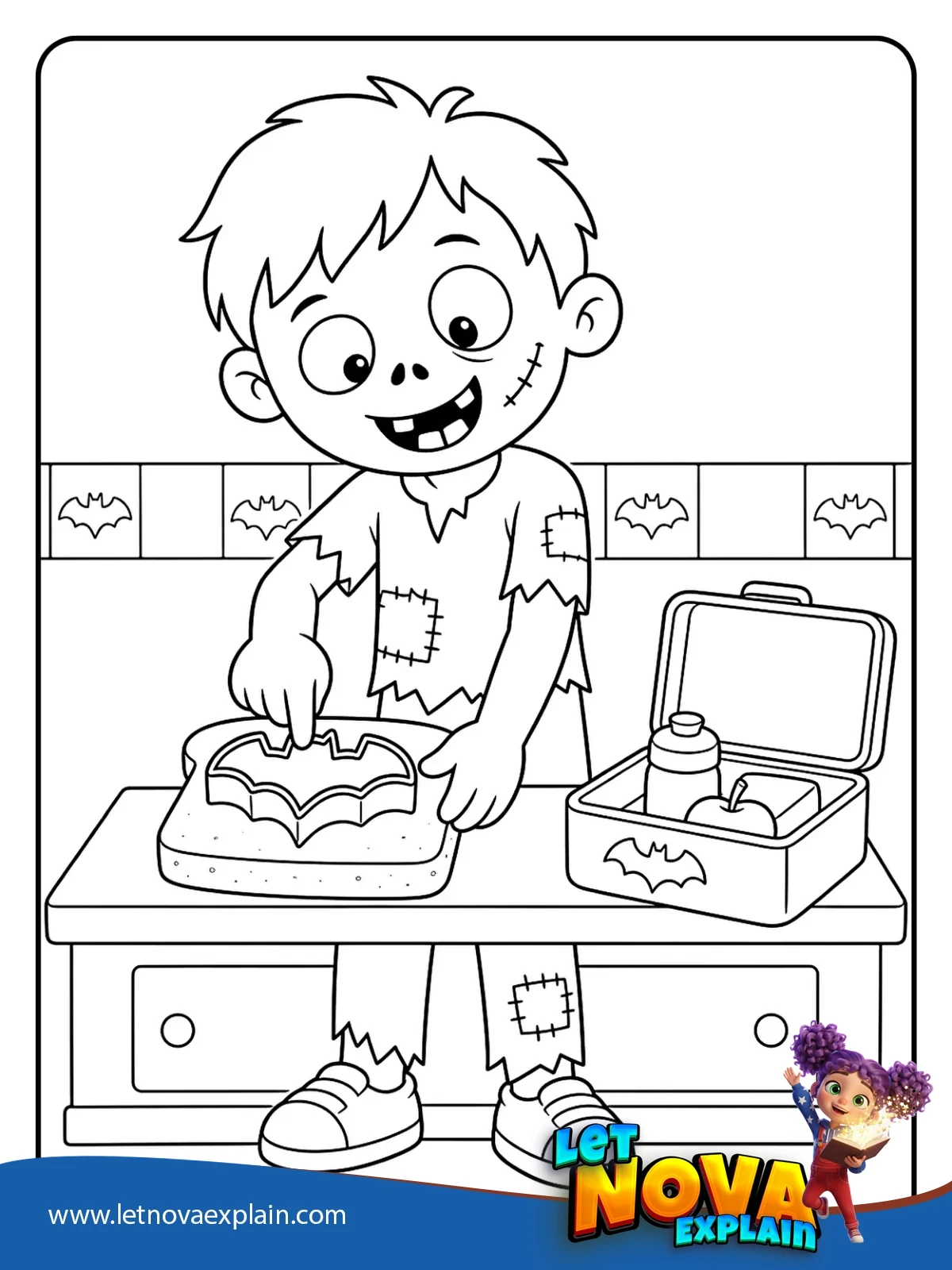 The Bat Shaped Sandwich coloring — Printable PDF