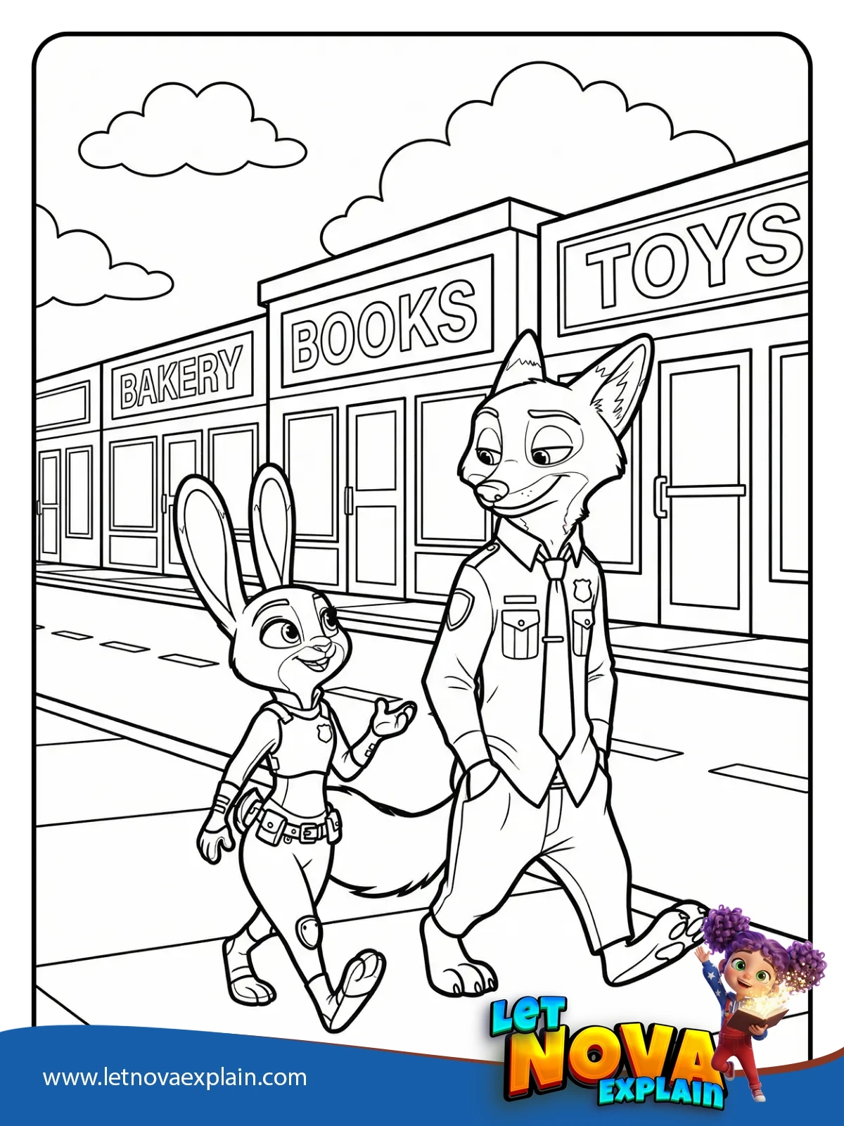 Judy and Nick Street Patrol coloring — PDF stampabile
