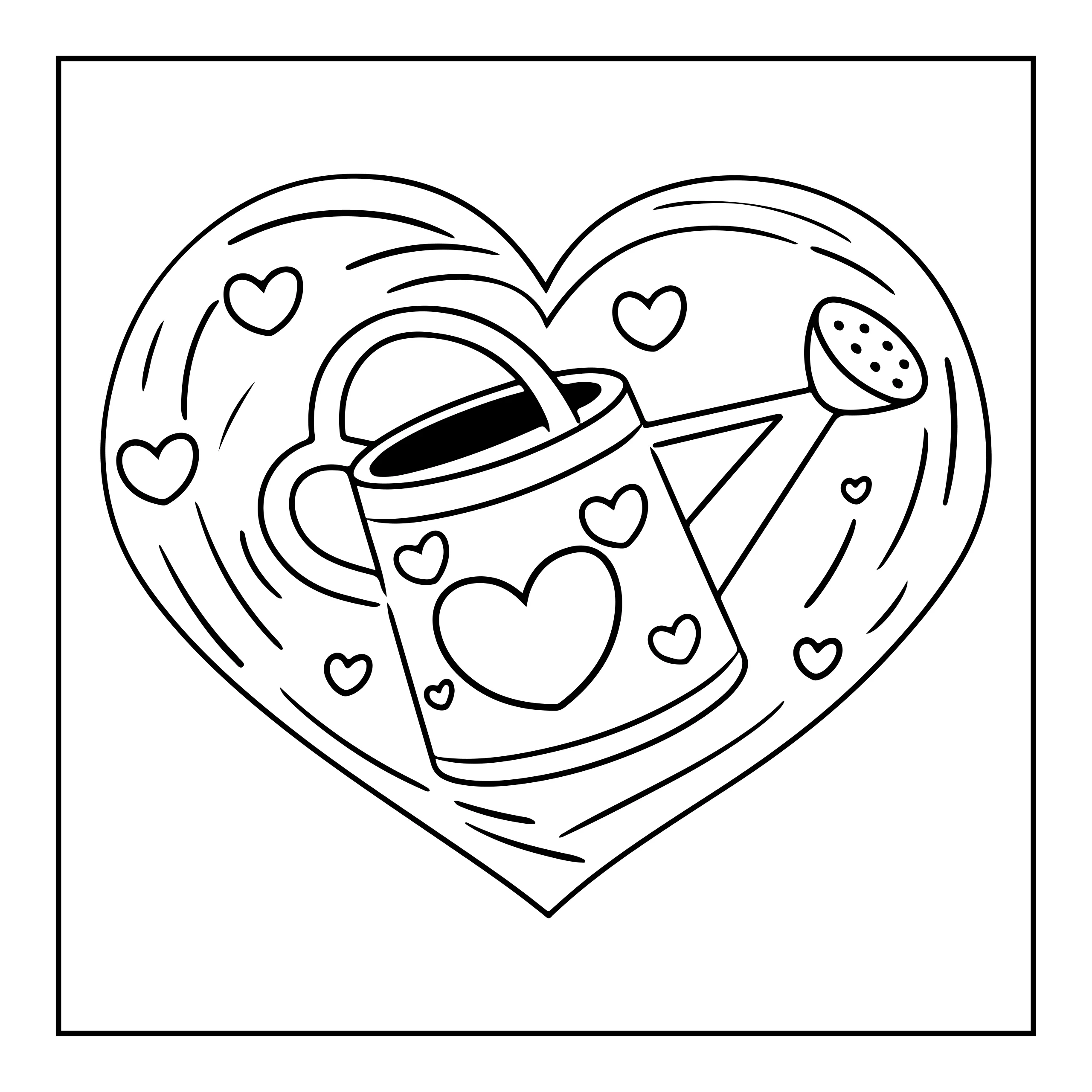 Coloriage arrosoir dans un cœur — Page de coloriage